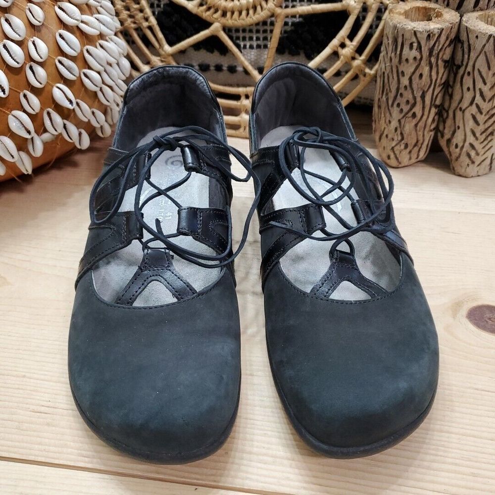 Naot Koru Timu Mary Jane Shoes Flats Suede Laces Black Anatomic Womens 10/41